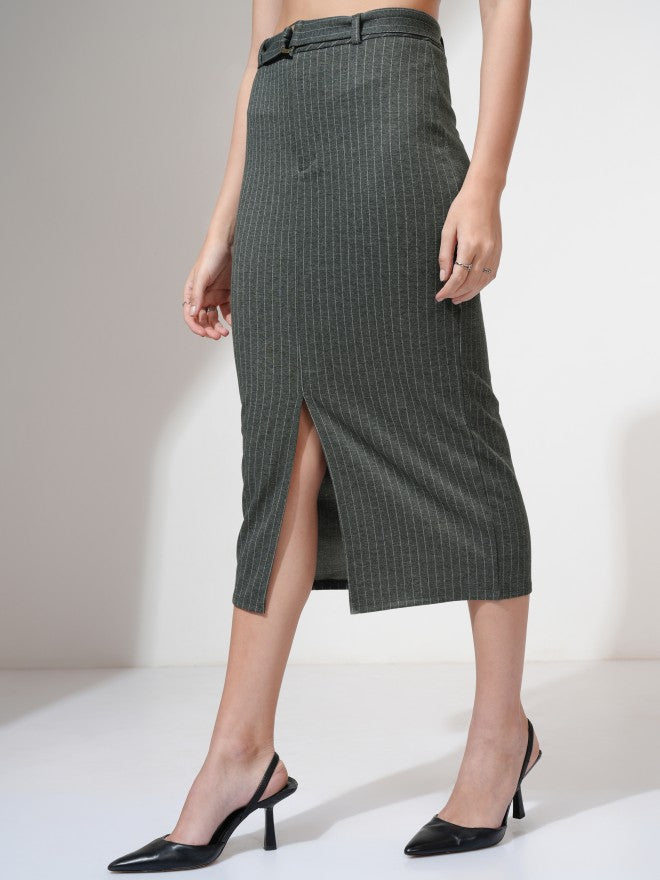 Tokyo Talkies Women Grey Midi Skirt - Grey - Image 4