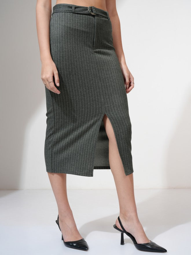 Tokyo Talkies Women Grey Midi Skirt - Grey - Image 6