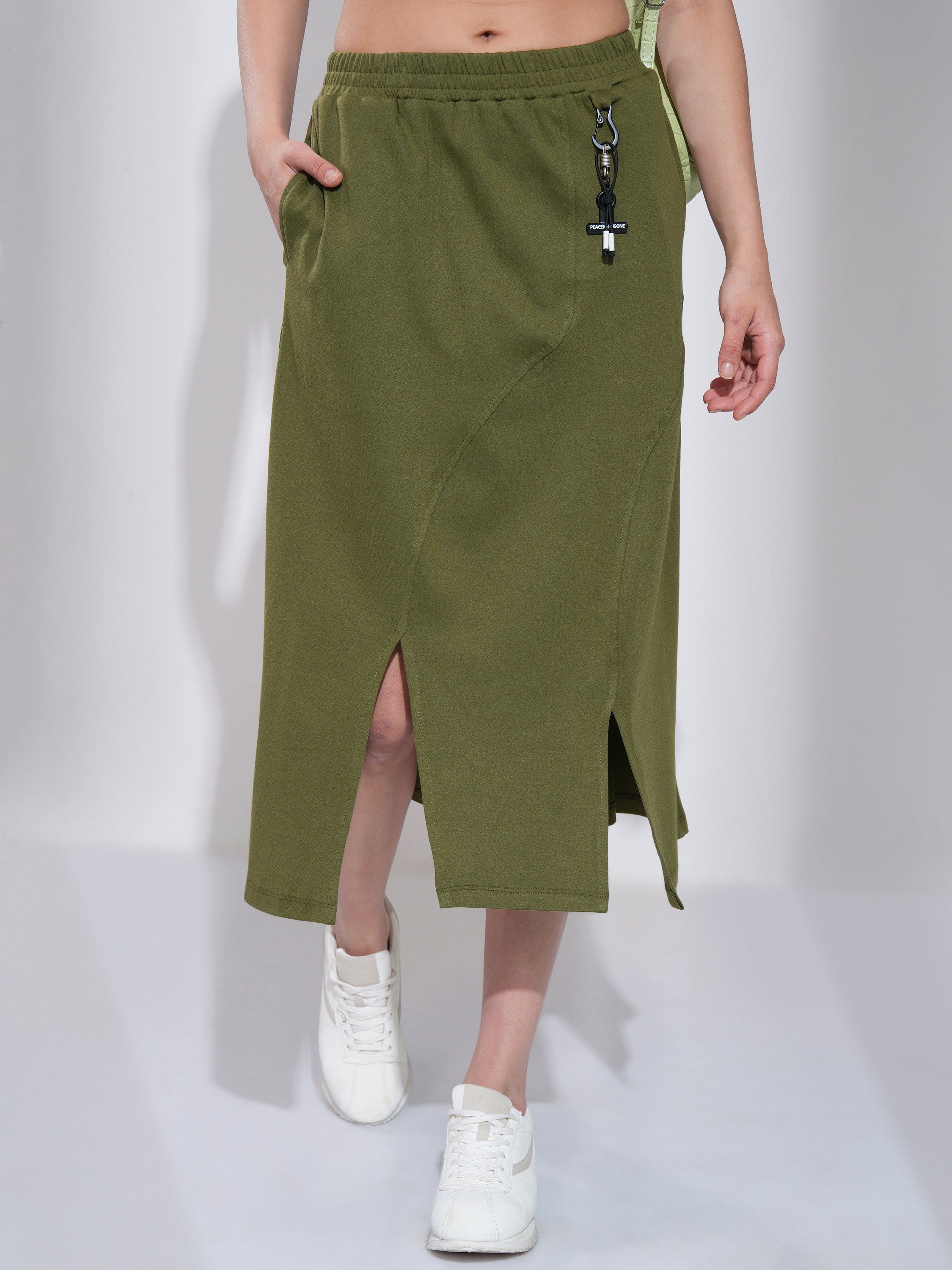 Tokyo Talkies Women Olive Midi Skirt - Olive - Image 1