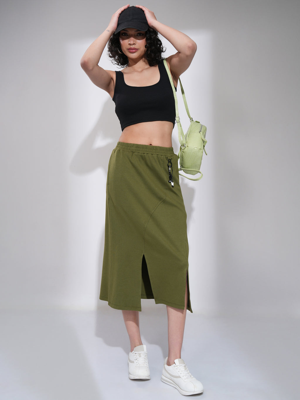 Tokyo Talkies Women Olive Midi Skirt - Olive - Image 2