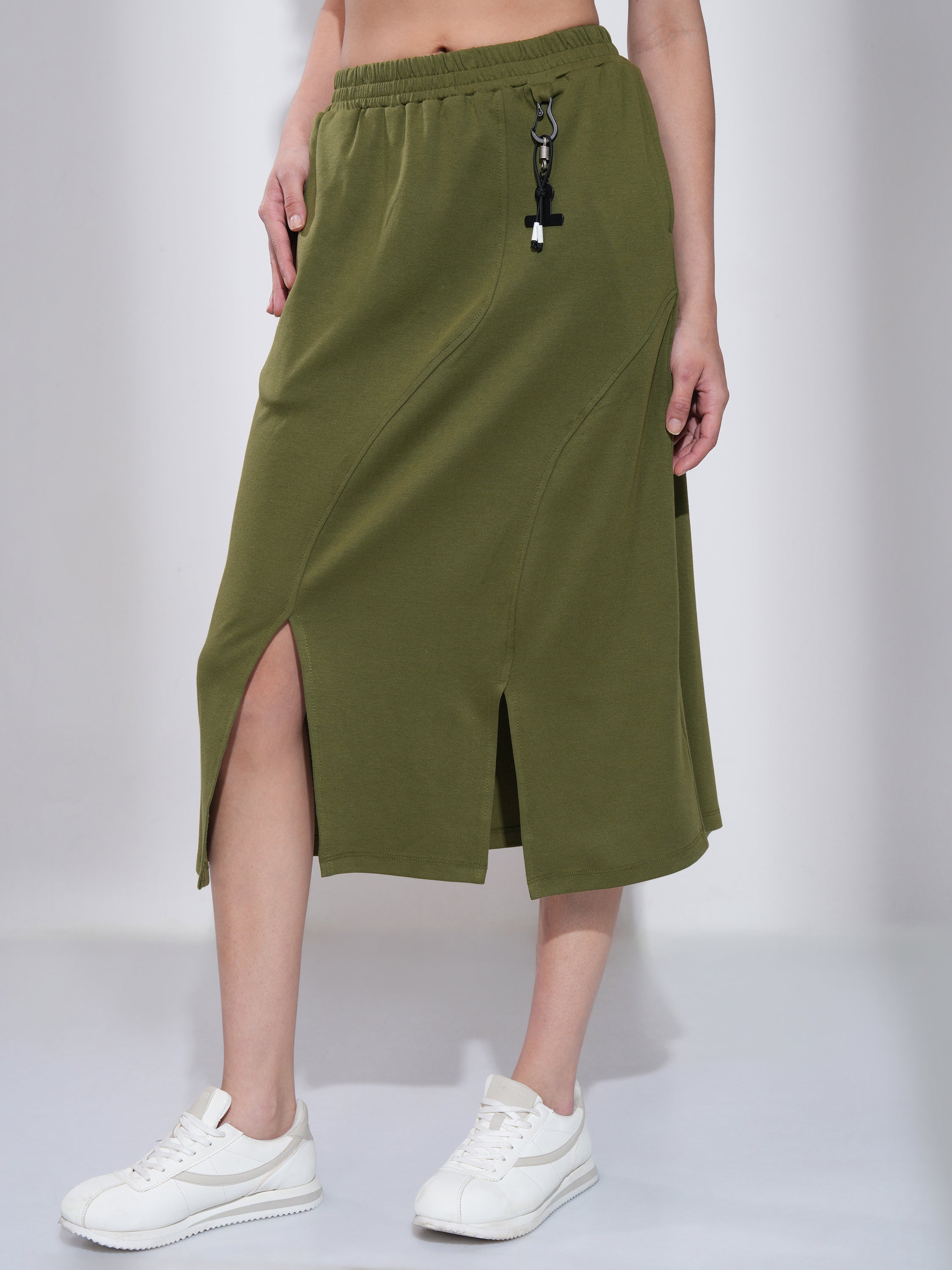 Tokyo Talkies Women Olive Midi Skirt - Olive - Image 4