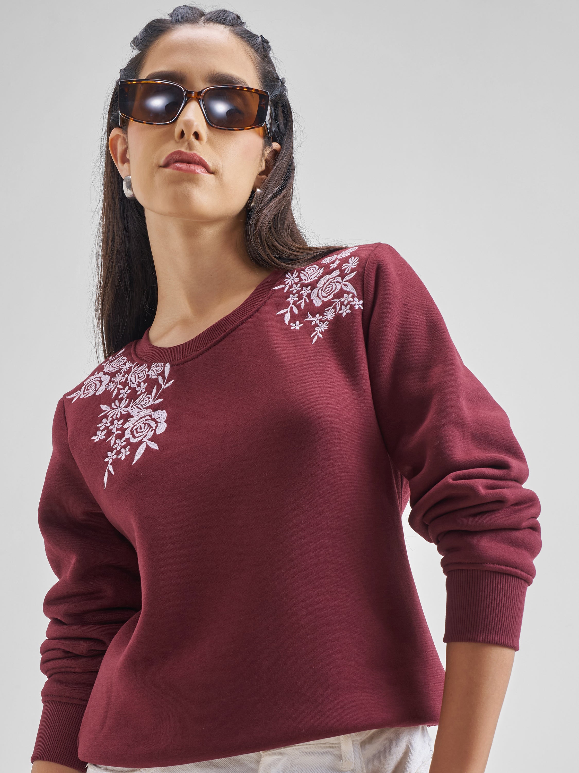 Maroon Casual Solid Sweat Shirt - Maroon - Image 1