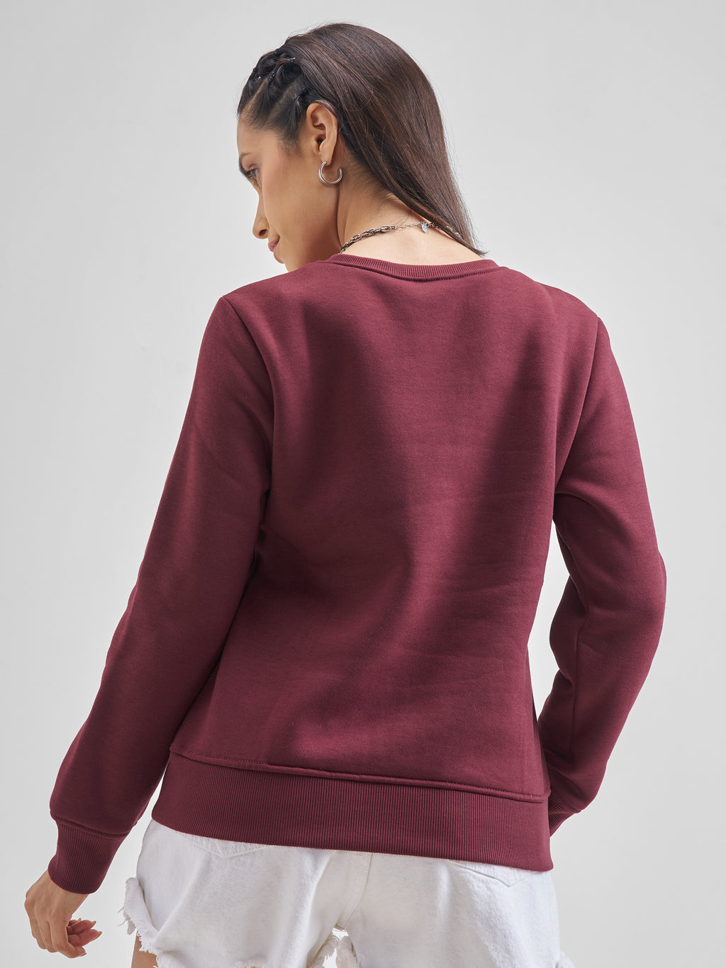 Maroon Casual Solid Sweat Shirt - Maroon - Image 3