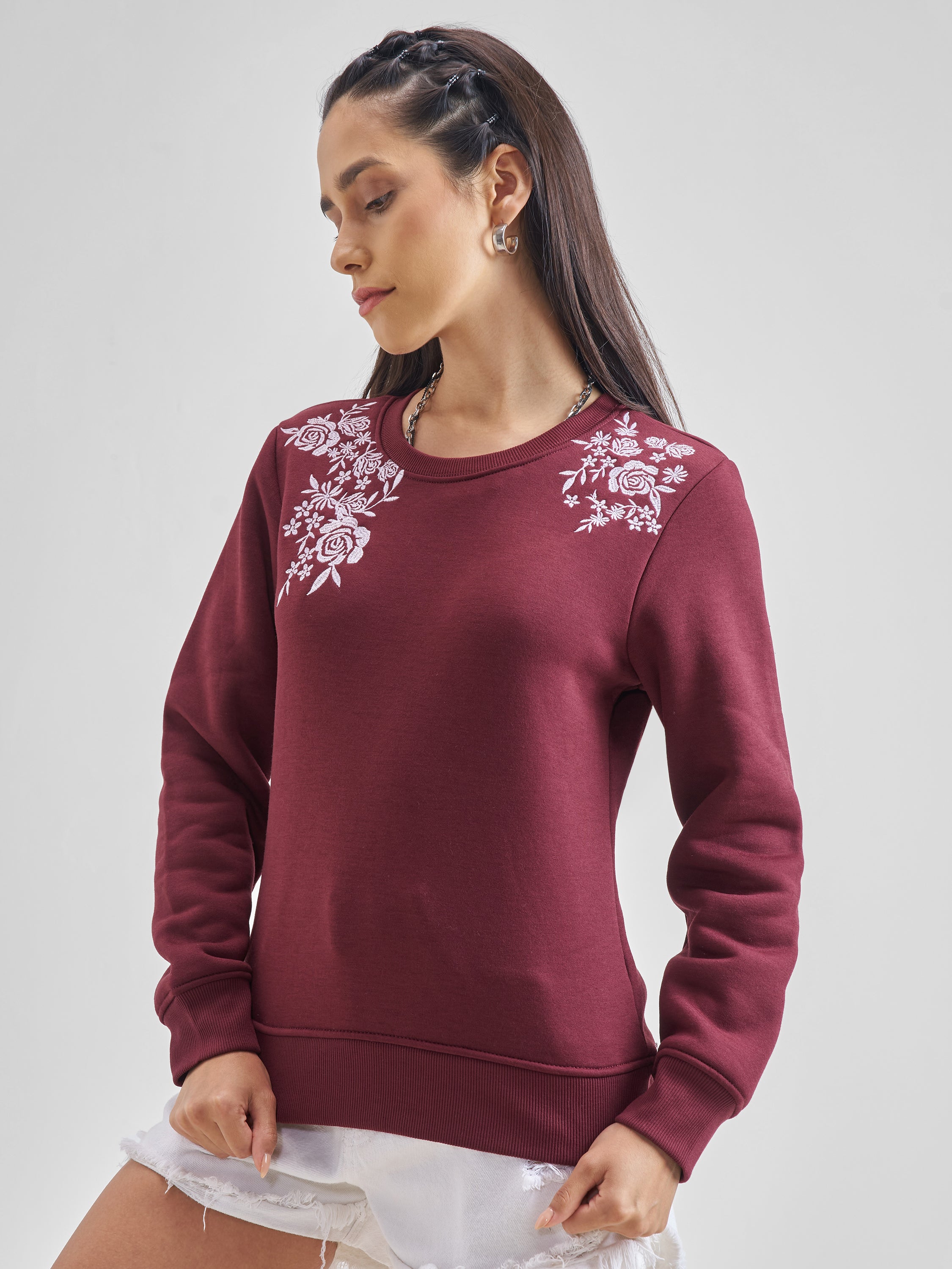 Maroon Casual Solid Sweat Shirt - Maroon - Image 4