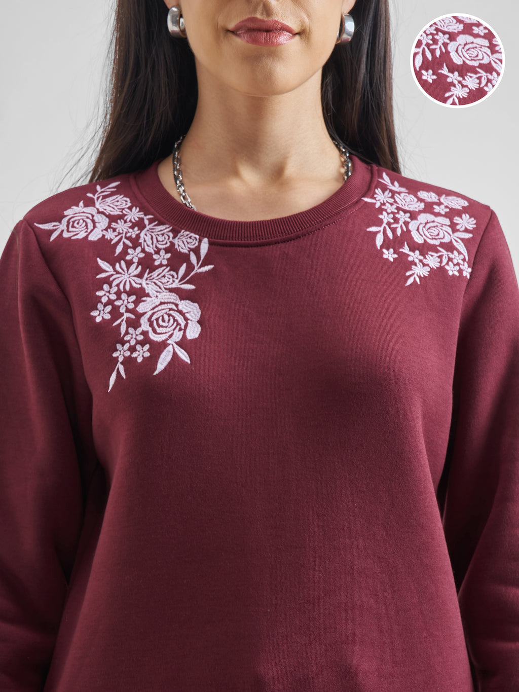 Maroon Casual Solid Sweat Shirt - Maroon - Image 5