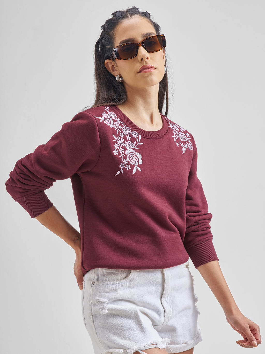 Maroon Casual Solid Sweat Shirt - Maroon - Image 6