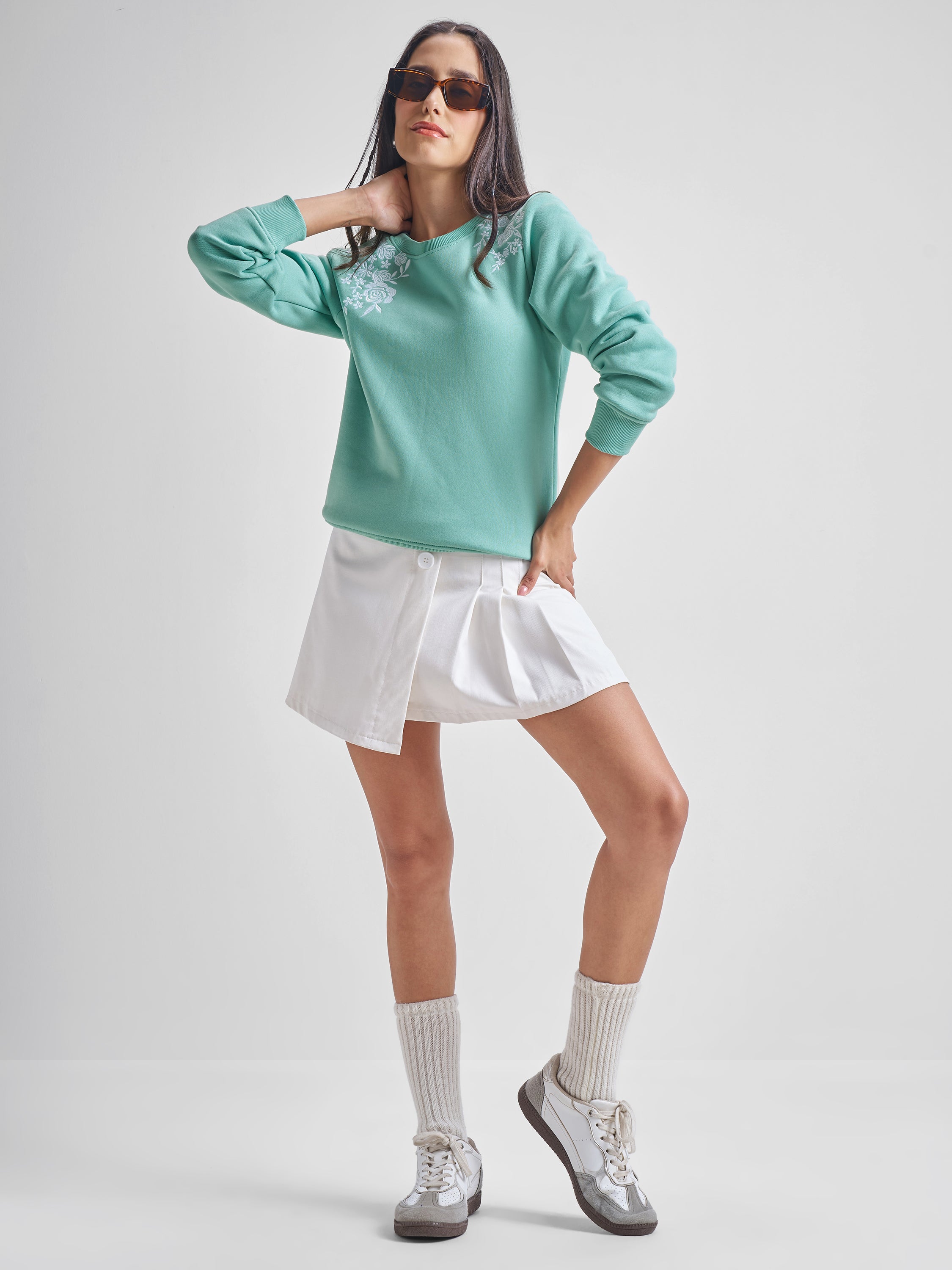 Dusty Mint Casual Printed Sweat Shirt - Green - Image 2