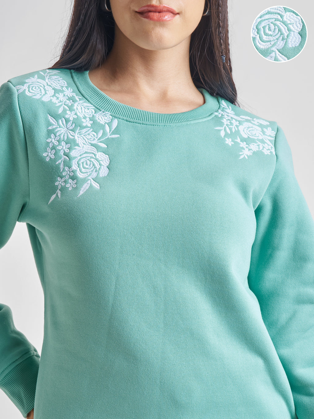 Dusty Mint Casual Printed Sweat Shirt - Green - Image 5