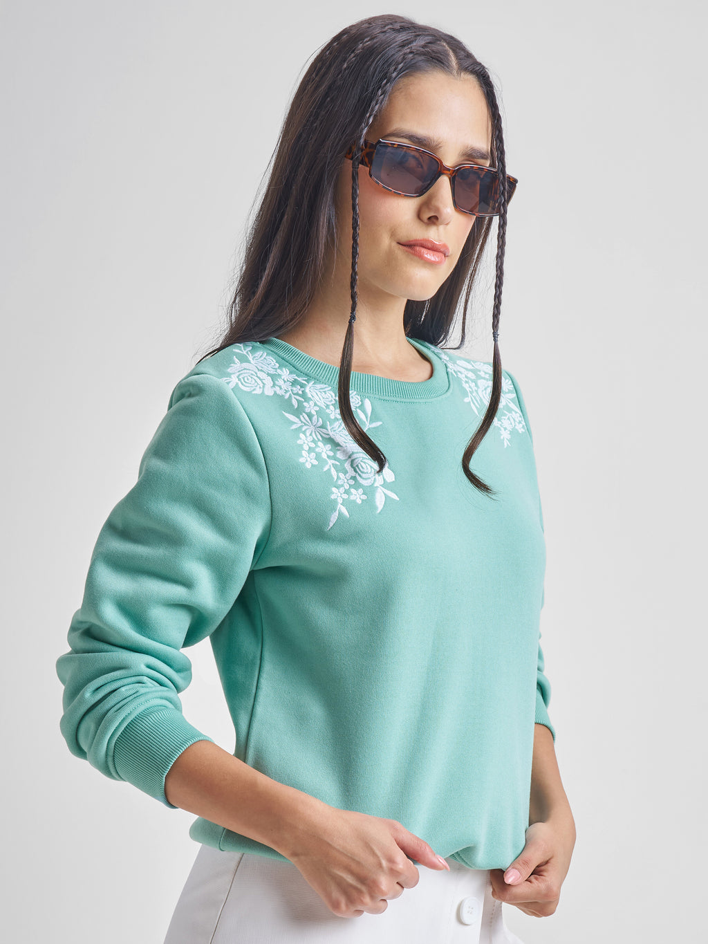 Dusty Mint Casual Printed Sweat Shirt - Green - Image 6