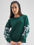 Tokyo Talkies Women Green Solid Pullover Round Neck Sweatshirt - Green - Image 1