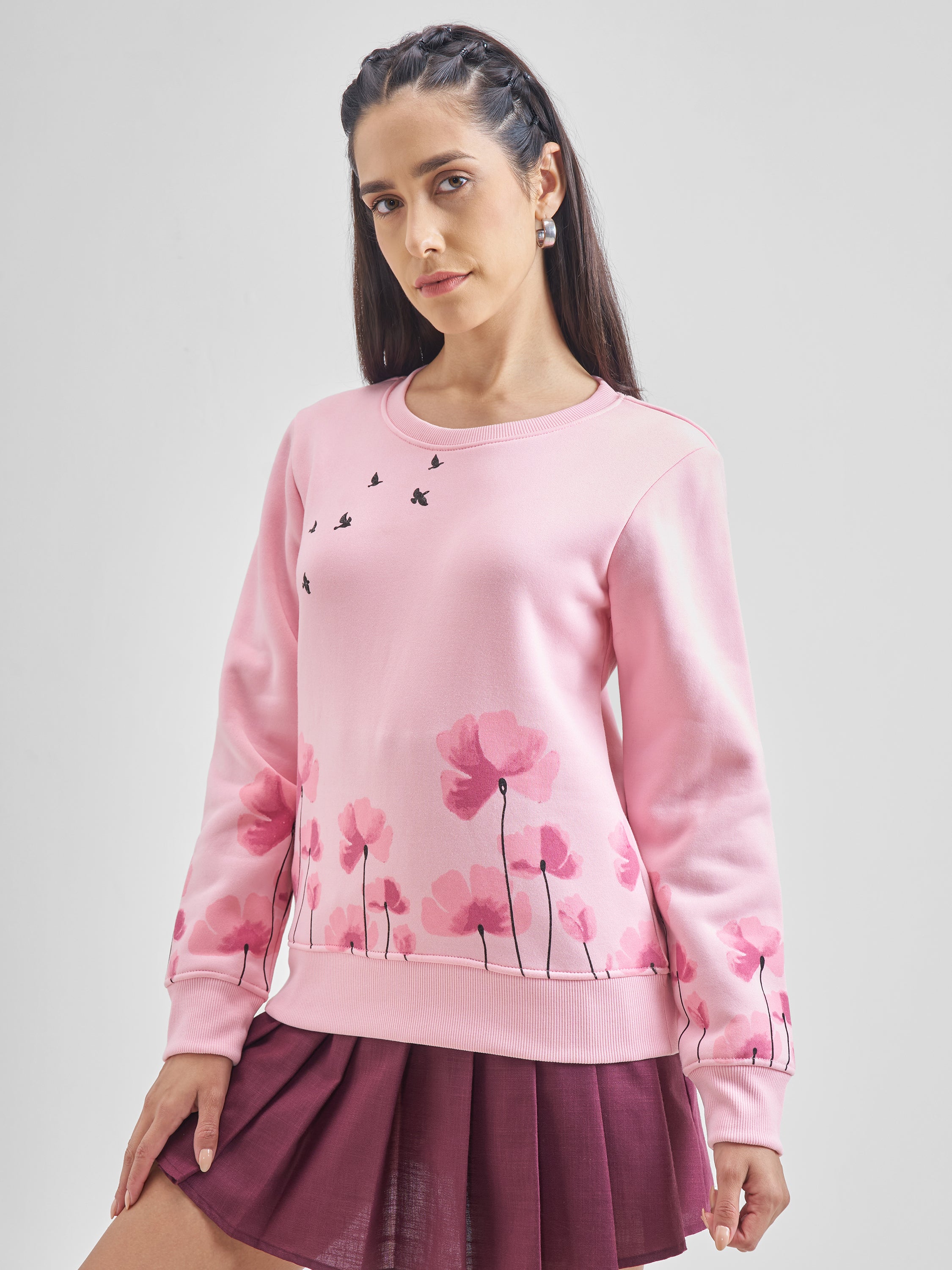 Tokyo Talkies Women Pink Printed Pullover Round Neck Sweatshirt - Pink - Image 4