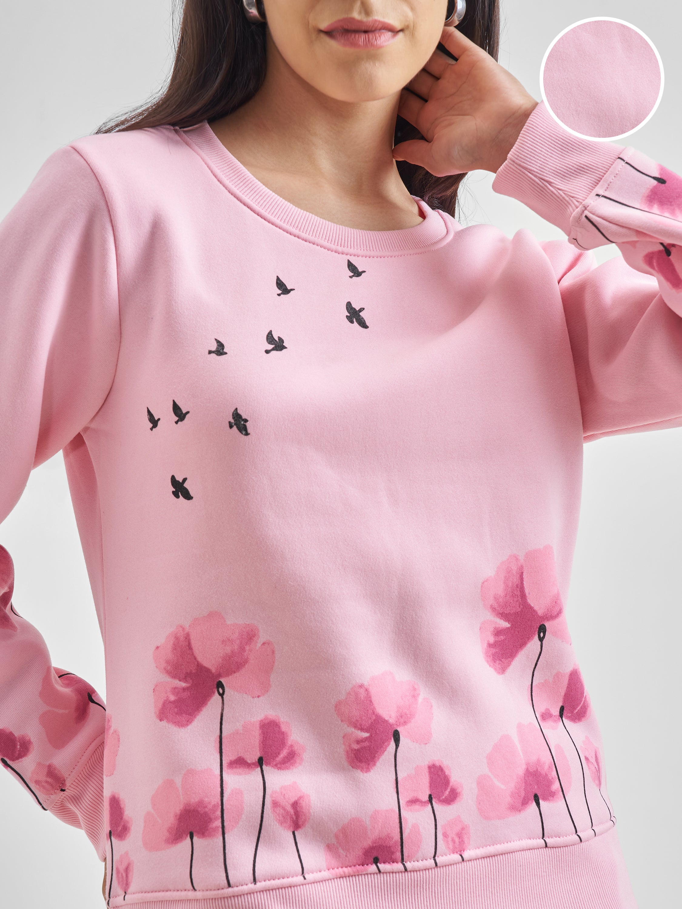 Tokyo Talkies Women Pink Printed Pullover Round Neck Sweatshirt - Pink - Image 5