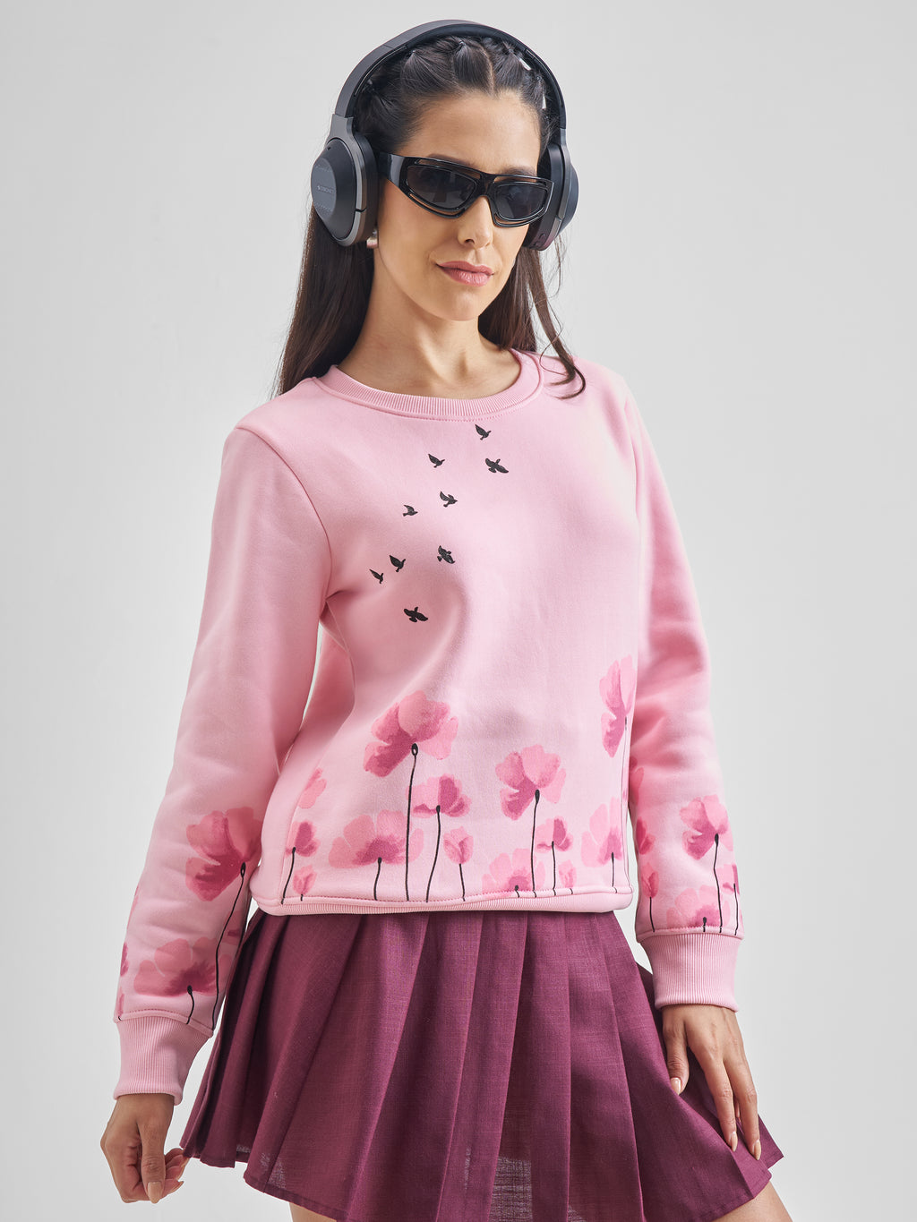 Tokyo Talkies Women Pink Printed Pullover Round Neck Sweatshirt - Pink - Image 6