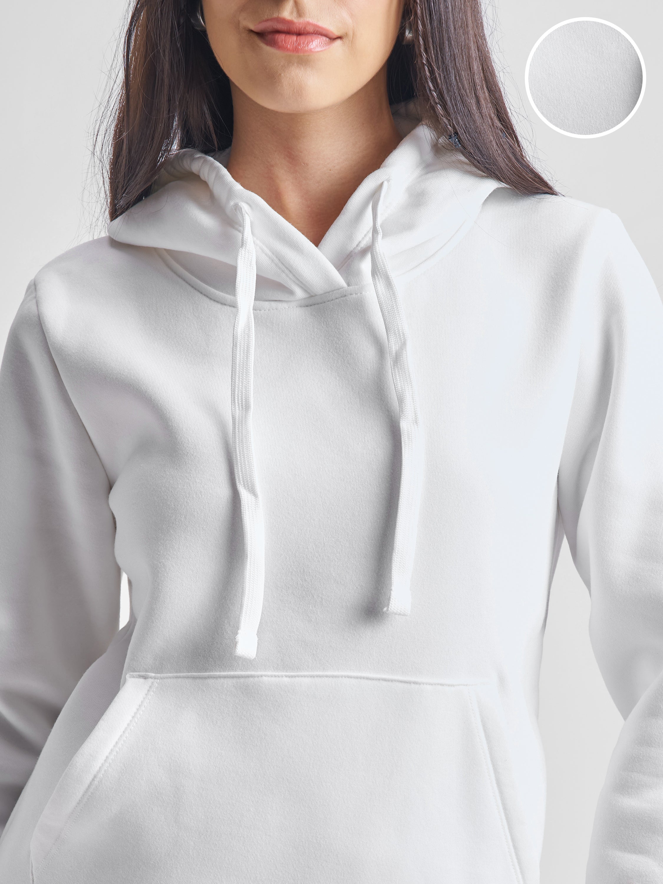 Tokyo Talkies Women White Solid Pullover Hood Sweatshirt - White - Image 5