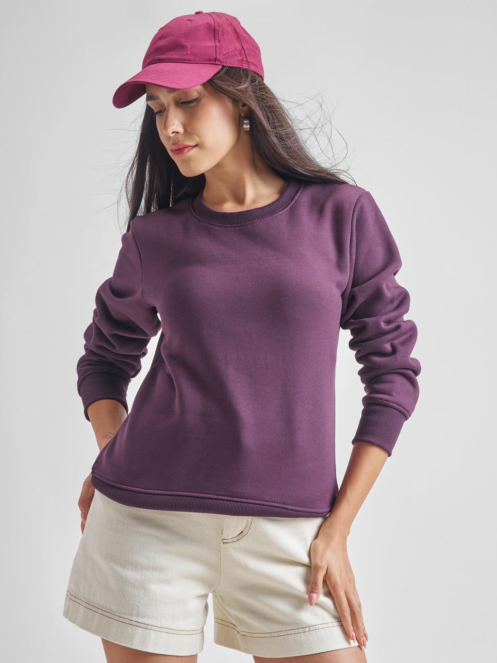 Tokyo Talkies Women Purple Round Neck Long Sleeve Sweat Shirt - Purple - Image 1