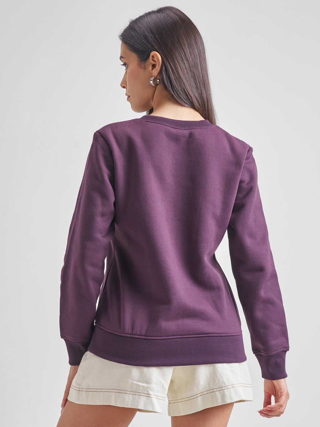 Tokyo Talkies Women Purple Round Neck Long Sleeve Sweat Shirt - Purple - Image 3