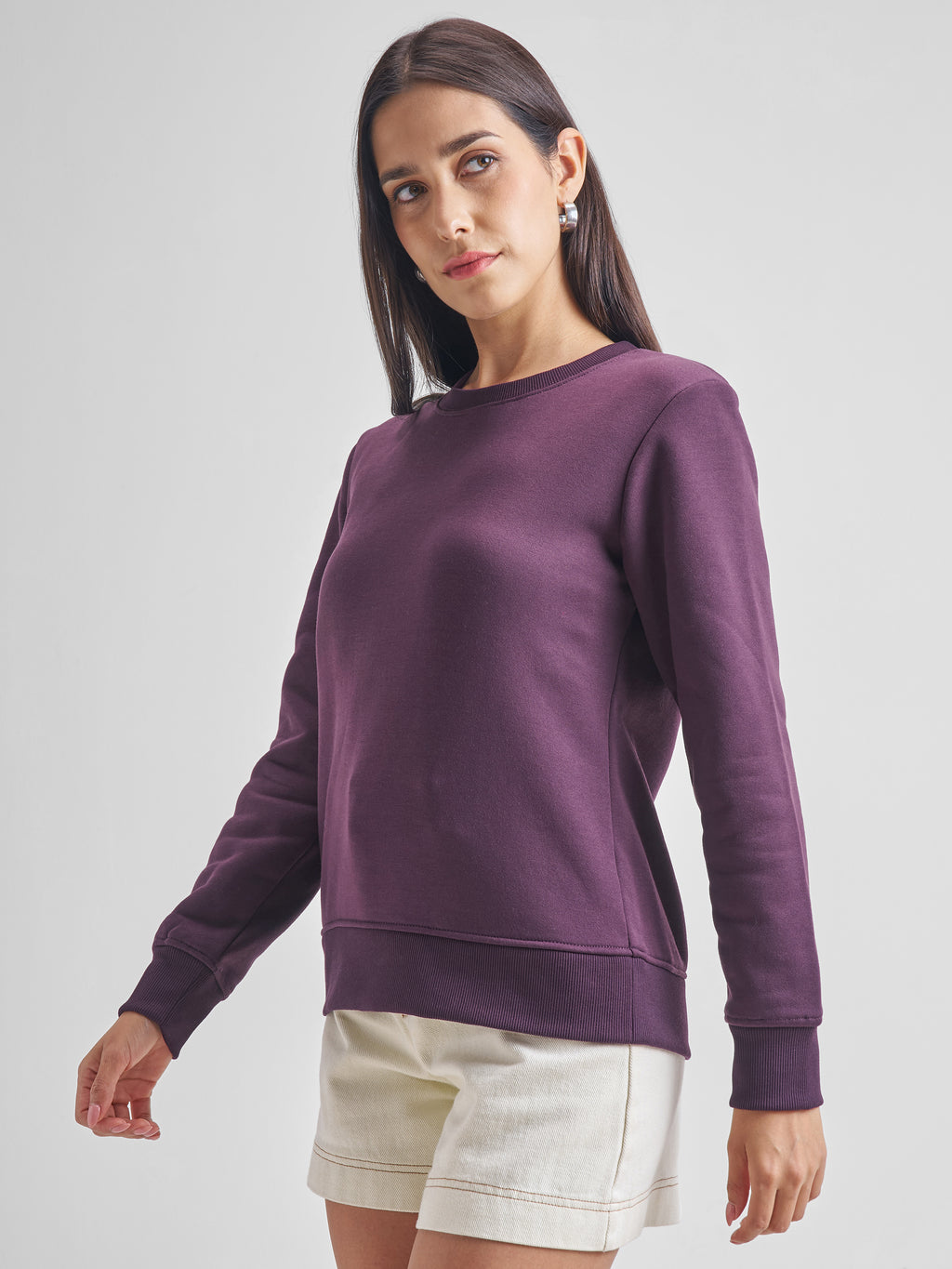 Tokyo Talkies Women Purple Round Neck Long Sleeve Sweat Shirt - Purple - Image 4