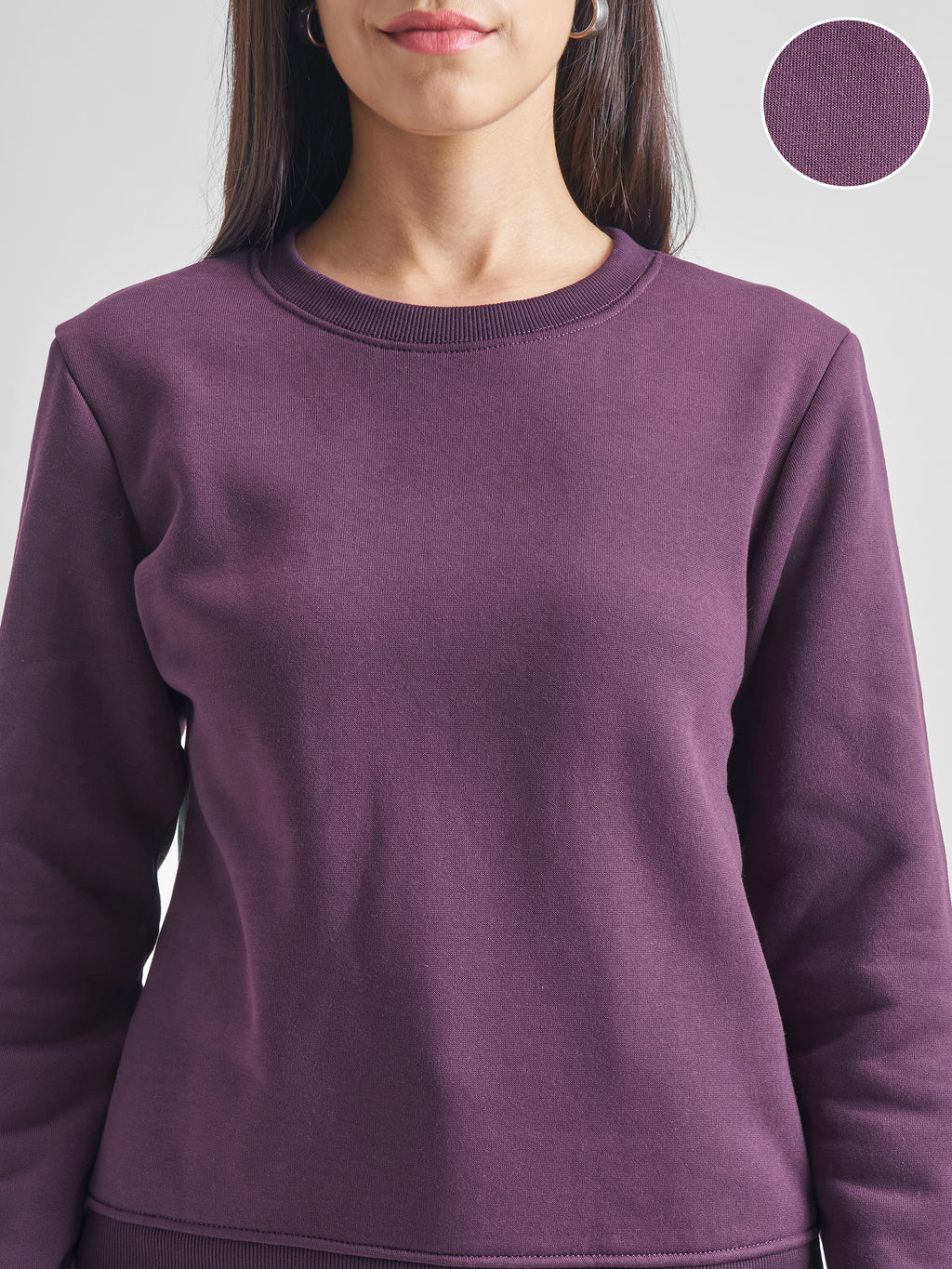 Tokyo Talkies Women Purple Round Neck Long Sleeve Sweat Shirt - Purple - Image 5