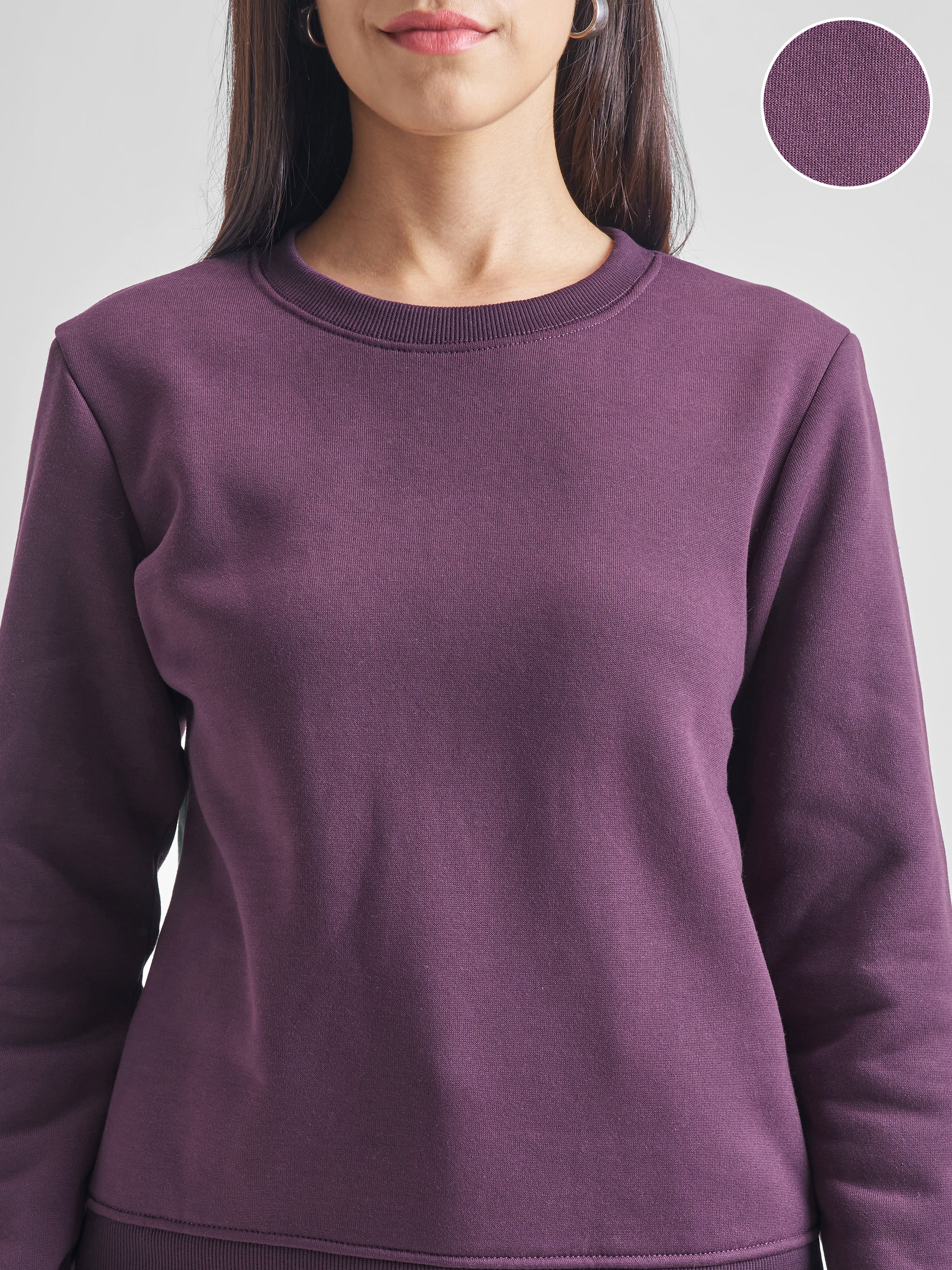 Tokyo Talkies Women Purple Round Neck Long Sleeve Sweat Shirt - Purple - Image 5