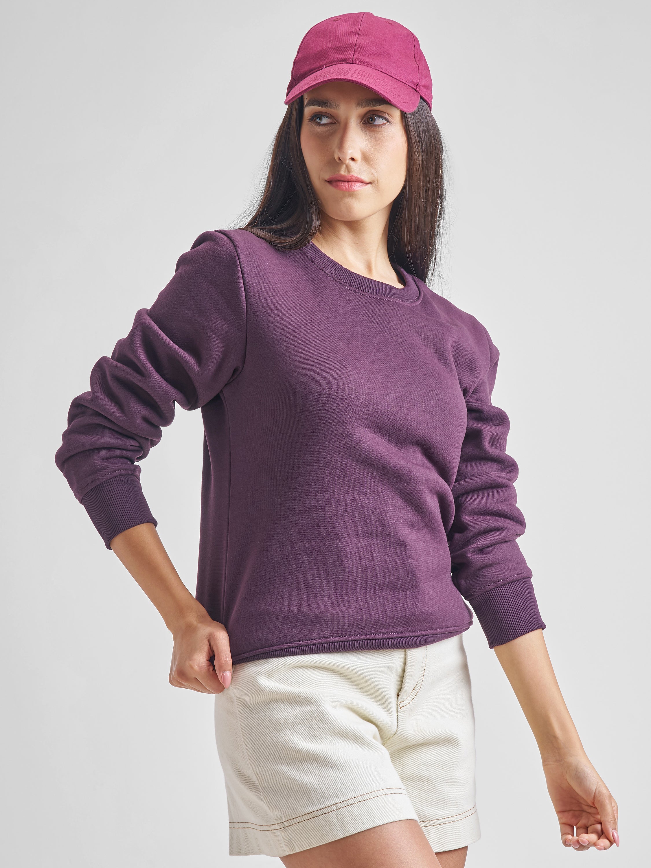 Tokyo Talkies Women Purple Round Neck Long Sleeve Sweat Shirt - Purple - Image 6