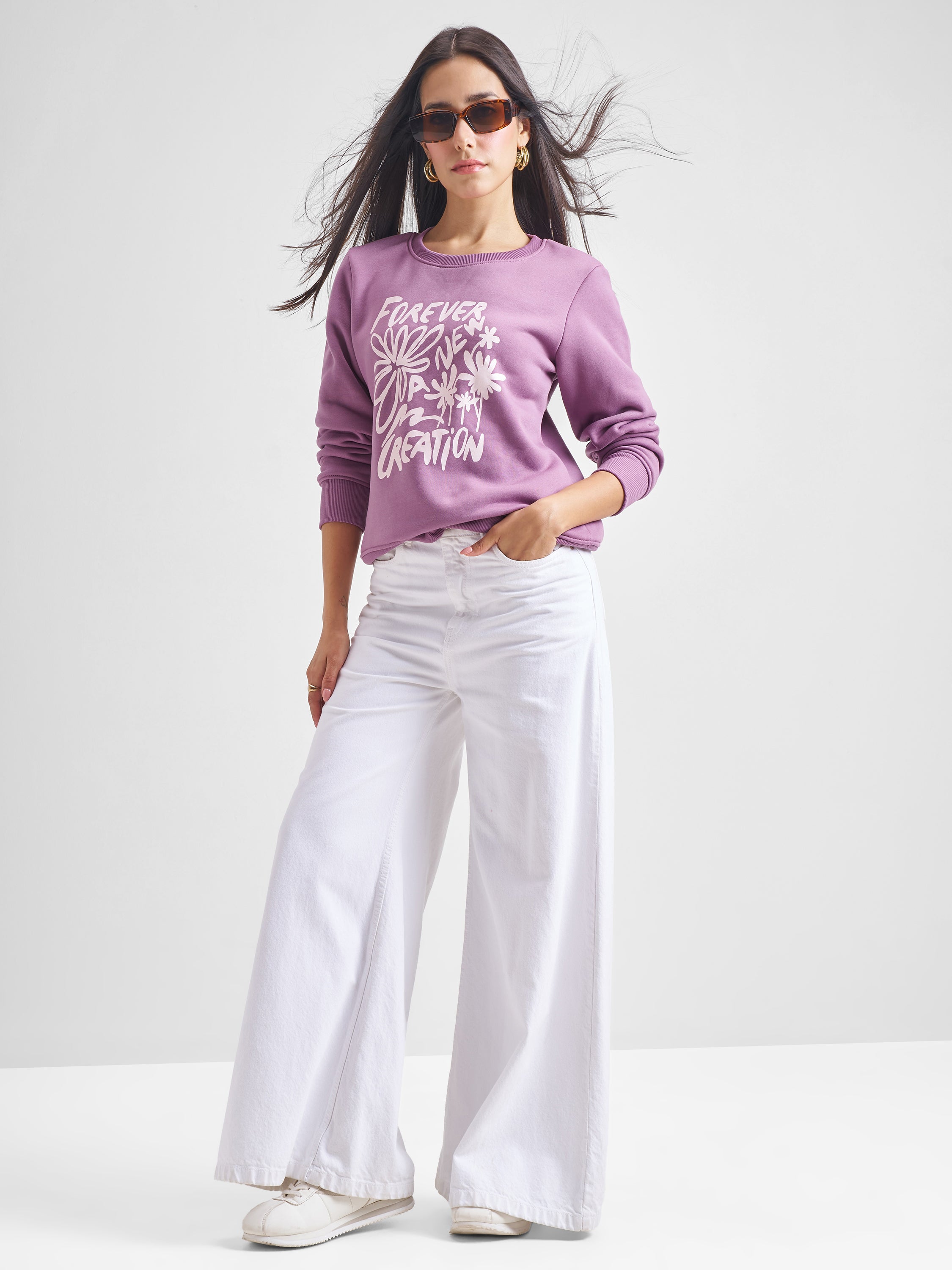 Tokyo Talkies Women Mauve Round Neck Long Sleeve Sweatshirt - Mauve - Image 2
