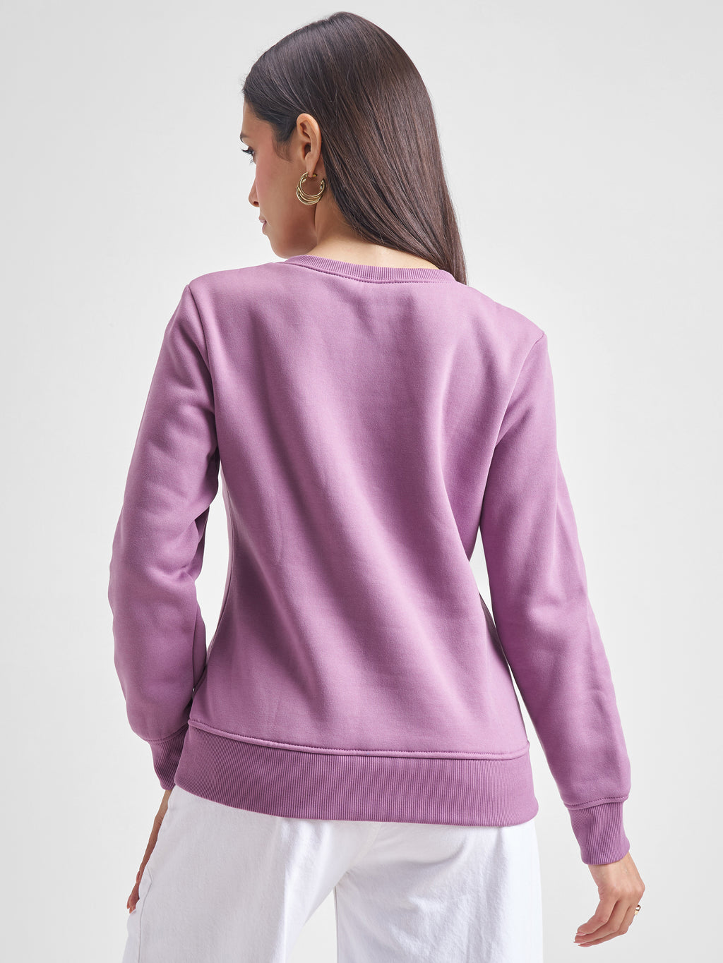 Tokyo Talkies Women Mauve Round Neck Long Sleeve Sweatshirt - Mauve - Image 3
