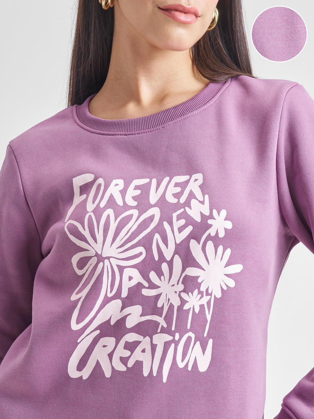 Tokyo Talkies Women Mauve Round Neck Long Sleeve Sweatshirt - Mauve - Image 5