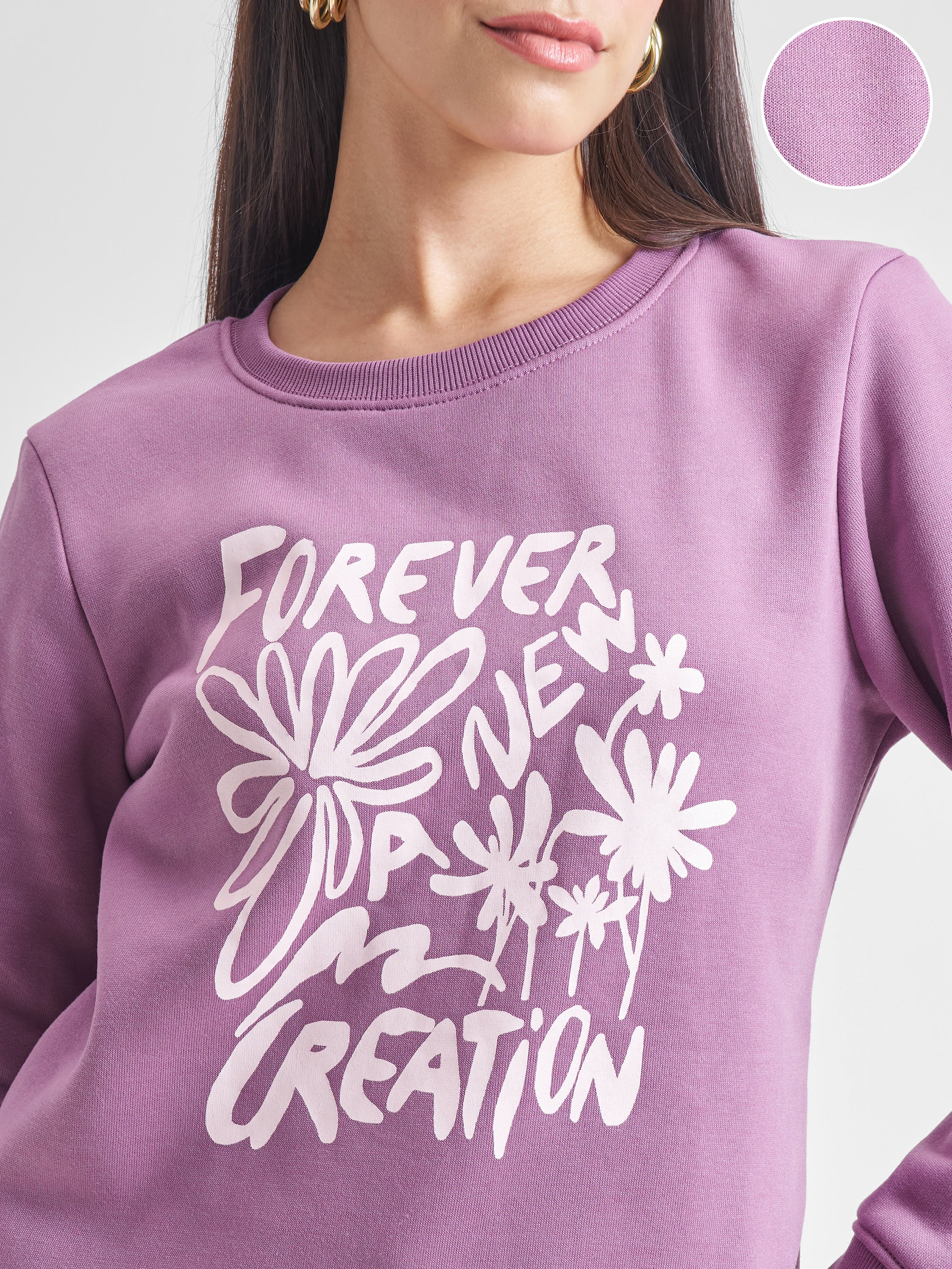 Tokyo Talkies Women Mauve Round Neck Long Sleeve Sweatshirt - Mauve - Image 5