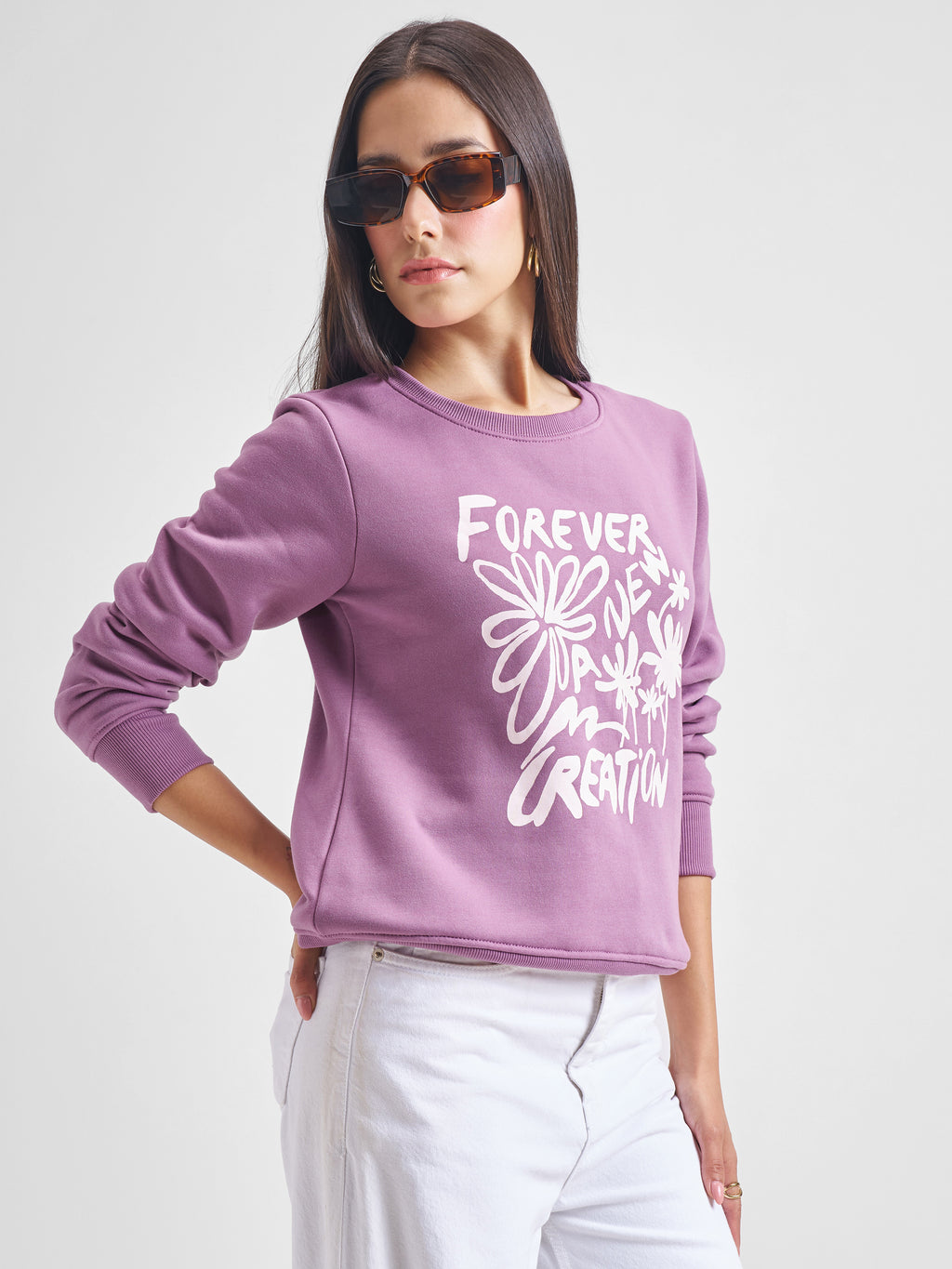 Tokyo Talkies Women Mauve Round Neck Long Sleeve Sweatshirt - Mauve - Image 6