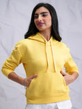 Tokyo Talkies Women Yellow Solid Pullover Hood Sweatshirt - Yellow - Image 1