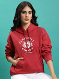 Tokyo Talkies Women Red Printed Pullover Hood Sweatshirt - Red - Image 1