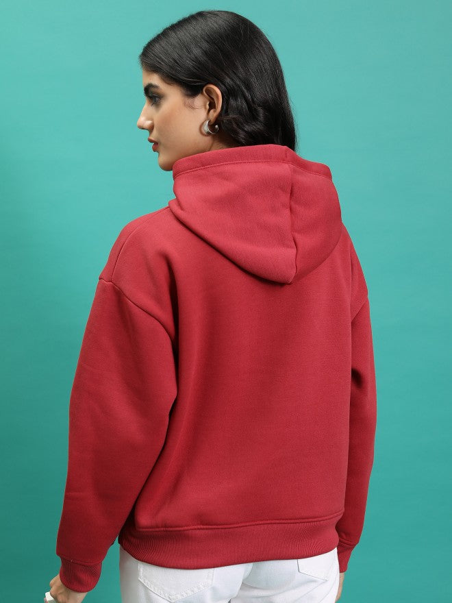Tokyo Talkies Women Red Printed Pullover Hood Sweatshirt - Red - Image 3