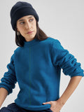 Tokyo Talkies Women Teal Solid Front Open High Neck Sweatshirt - Teal - Image 1