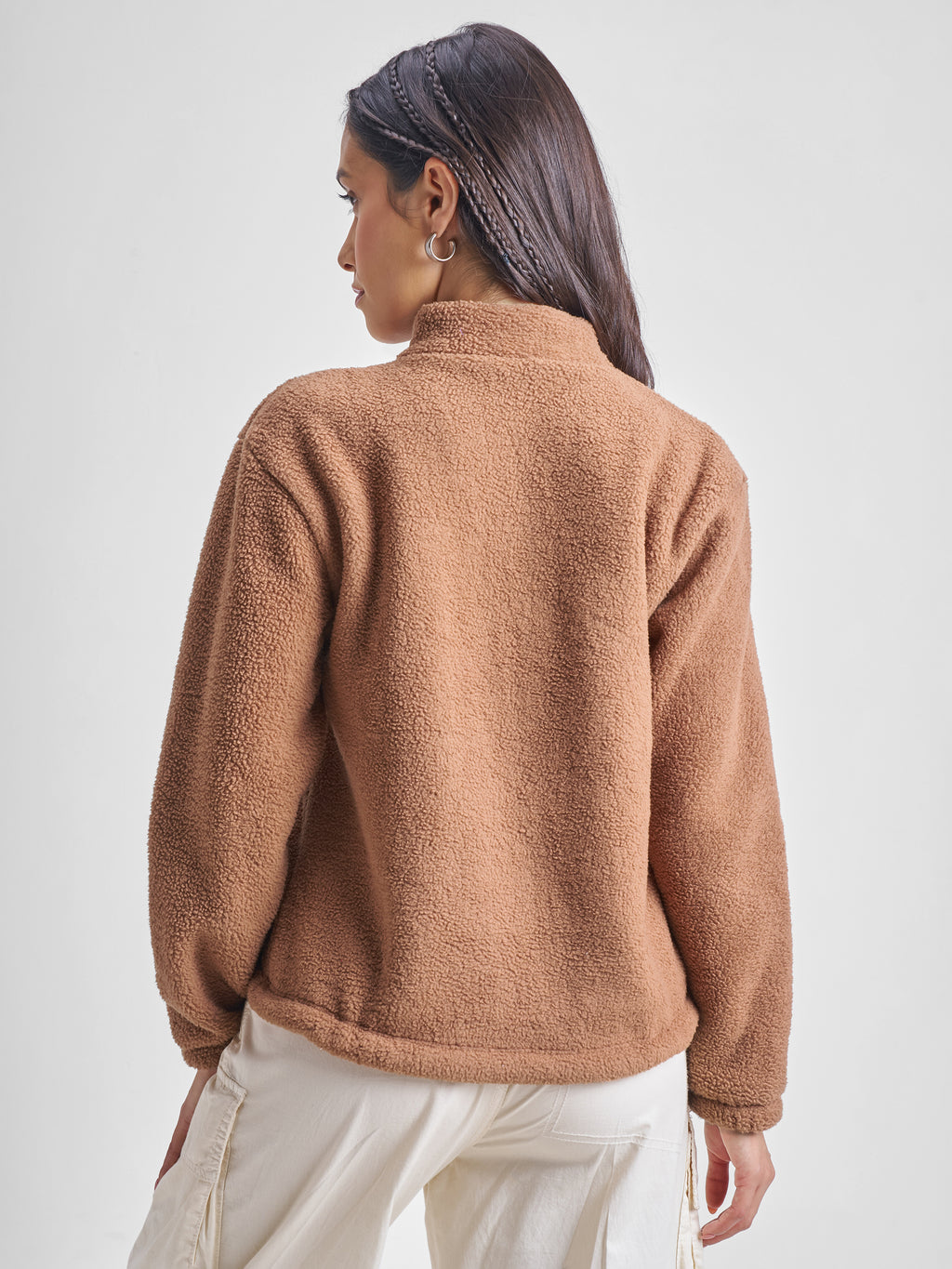 Tokyo Talkies Women Brown Printed Pullover High Neck Sweatshirt - Brown - Image 3
