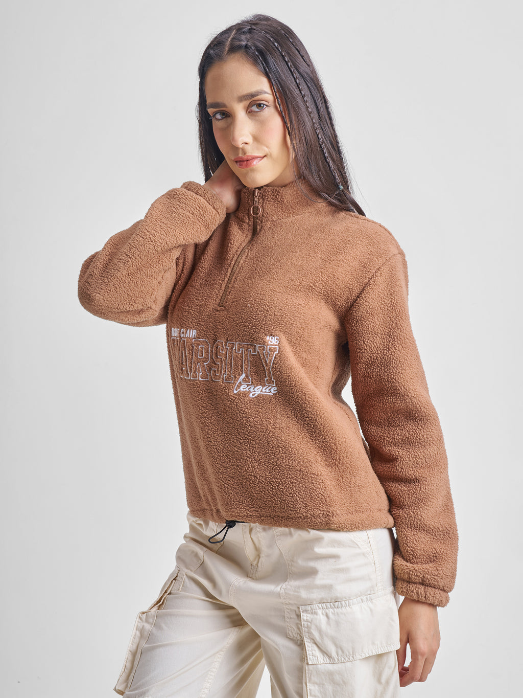 Tokyo Talkies Women Brown Printed Pullover High Neck Sweatshirt - Brown - Image 4