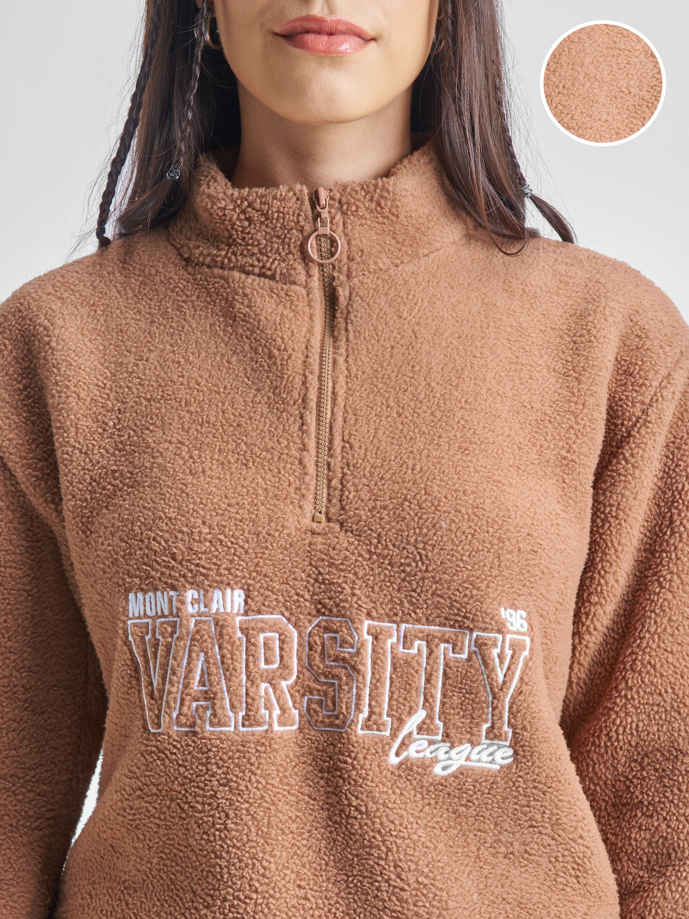 Tokyo Talkies Women Brown Printed Pullover High Neck Sweatshirt - Brown - Image 5