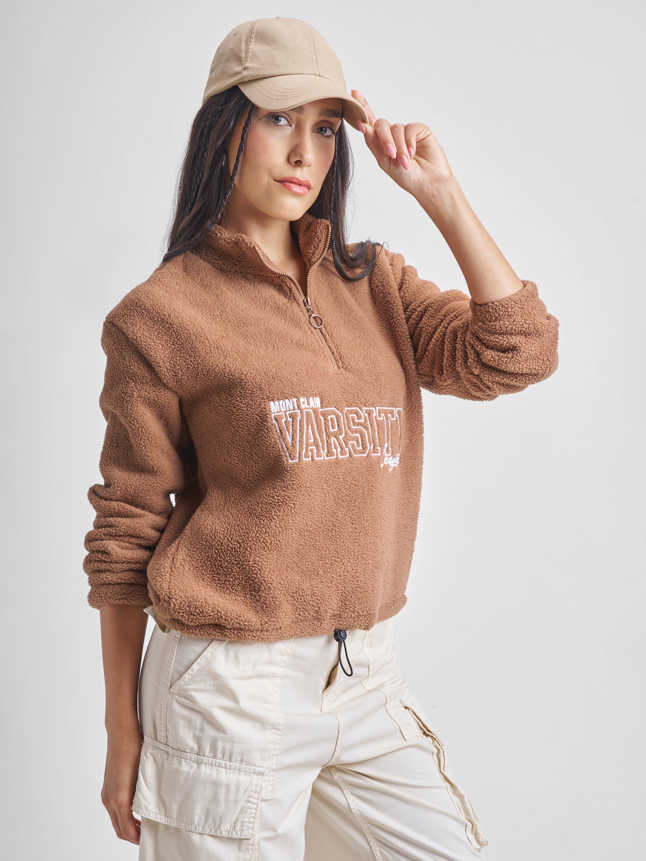 Tokyo Talkies Women Brown Printed Pullover High Neck Sweatshirt - Brown - Image 6