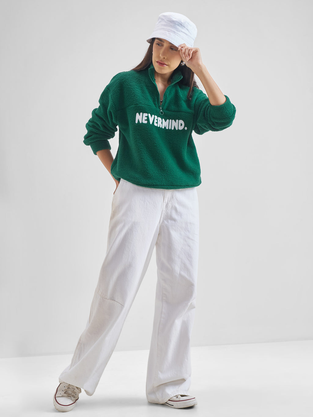 Tokyo Talkies Women Green Printed Pullover High Neck Sweatshirt - Green - Image 2