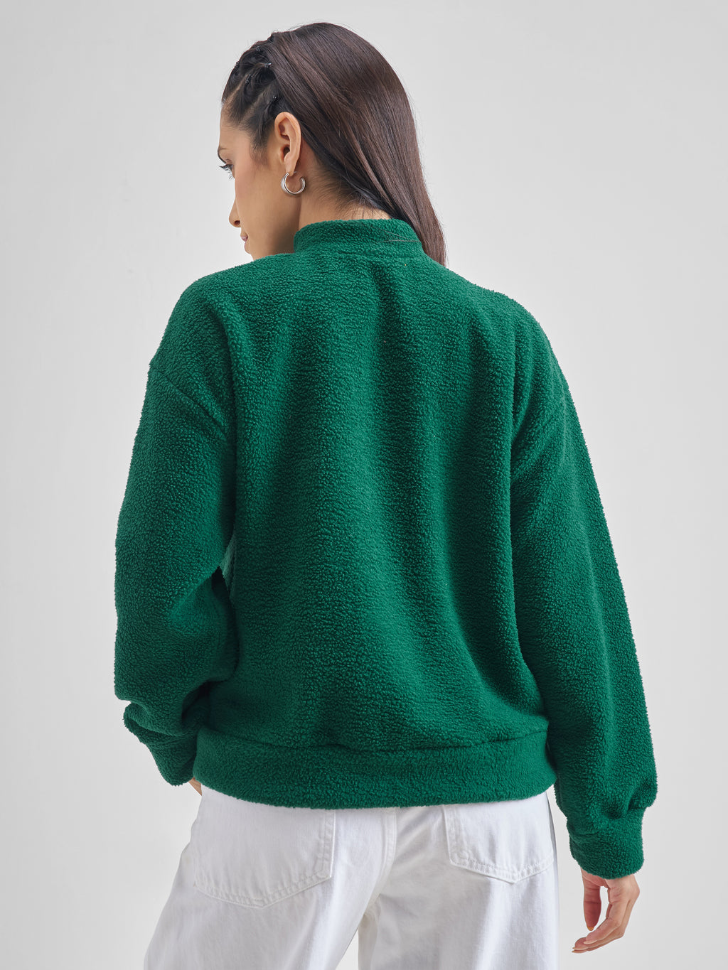 Tokyo Talkies Women Green Printed Pullover High Neck Sweatshirt - Green - Image 3