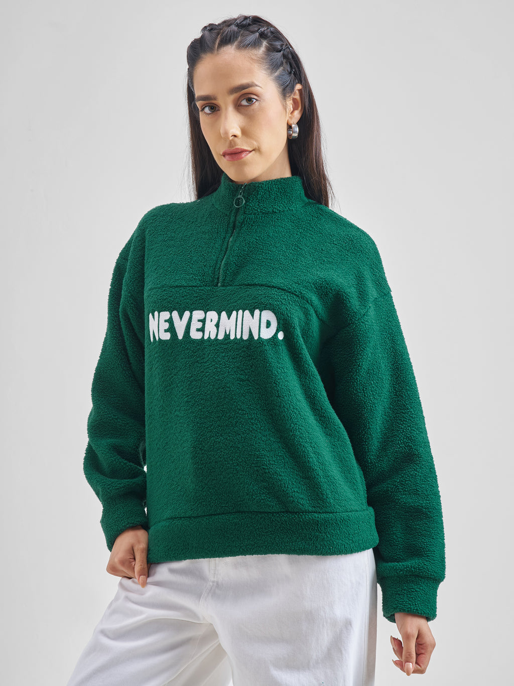 Tokyo Talkies Women Green Printed Pullover High Neck Sweatshirt - Green - Image 4