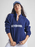 Tokyo Talkies Women Navy Blue Printed Pullover High Neck Sweatshirt - Navy Blue - Image 1