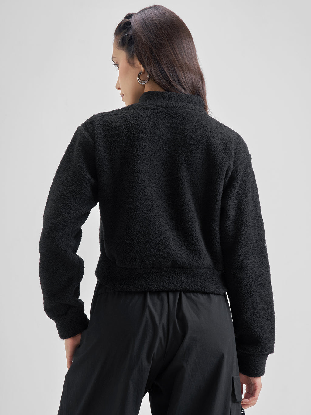 Tokyo Talkies Women Black Solid Pullover Mock Collar Sweatshirt - Black - Image 3