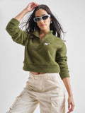 Tokyo Talkies Women Olive Solid Pullover Mock Collar Sweatshirt - Olive - Image 1