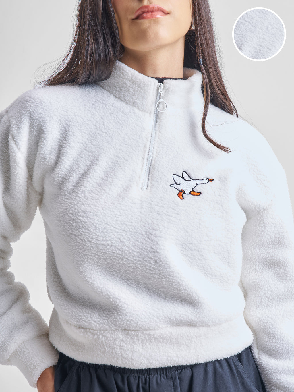 Tokyo Talkies Women White Solid Pullover Mock Collar Sweatshirt - White - Image 5