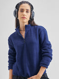 Tokyo Talkies Women Navy Blue Solid Pullover High Neck Sweatshirt - Navy Blue - Image 1