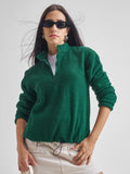 Tokyo Talkies Women Green Solid Pullover High Neck Sweatshirt - Green - Image 1