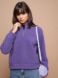 Tokyo Talkies Women Purple Solid Pullover High Neck Sweatshirt - Purple - Image 1