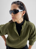 Tokyo Talkies Women Olive Solid Pullover High Neck Sweatshirt - Olive - Image 1