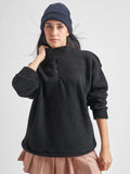 Tokyo Talkies Women Black Solid Pullover High Neck Sweatshirt - Black - Image 1
