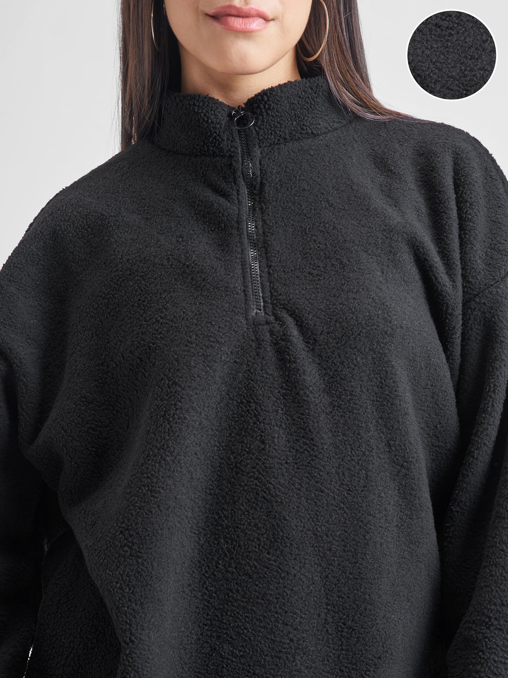 Tokyo Talkies Women Black Solid Pullover High Neck Sweatshirt - Black - Image 5